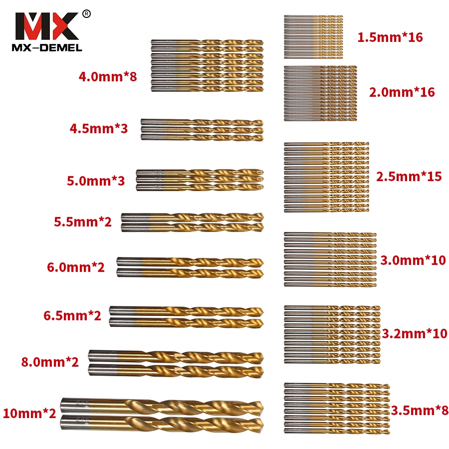 MX-DEMEL 99 шт./компл. твист сверло набор пилы HSS высокая Сталь Титан сверла, покрытые нитями высокоскоростного машина для обработки деревянных Инструмент 1,5-10 мм для металла