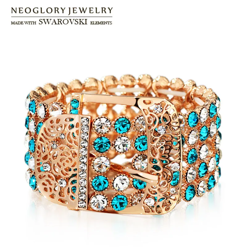 

Neoglory MADE WITH SWAROVSKI ELEMENTS Rhinestone Vintage Bangle Rose Gold Color Elegant Beads For Luxuriant Trendy Bracelet