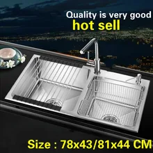 Стандартный Мода Прочный Кухня ручная раковина двойной паз 1 мм еда класс нержавеющая сталь Лидер продаж 78x43/81x44 см