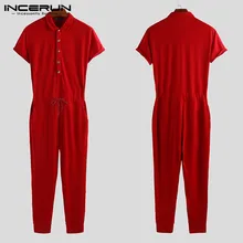 Модный мужской однотонный комбинезон с короткими рукавами, штаны, уличная одежда, Комбинезоны для фитнеса, тренировки, мужской спортивный костюм, комбинезоны, Rompers INCERUN