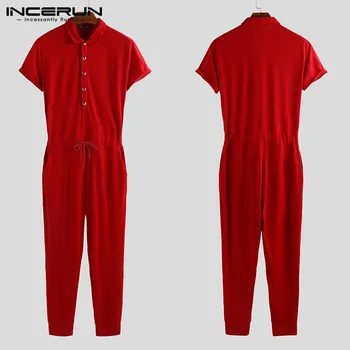 

Fashion Men Jumpsuit Solid Color Shortsleeve Pants Streetwear Overalls Fitness Workout Men Tracksuit Rompers S-5XL INCERUN 2020
