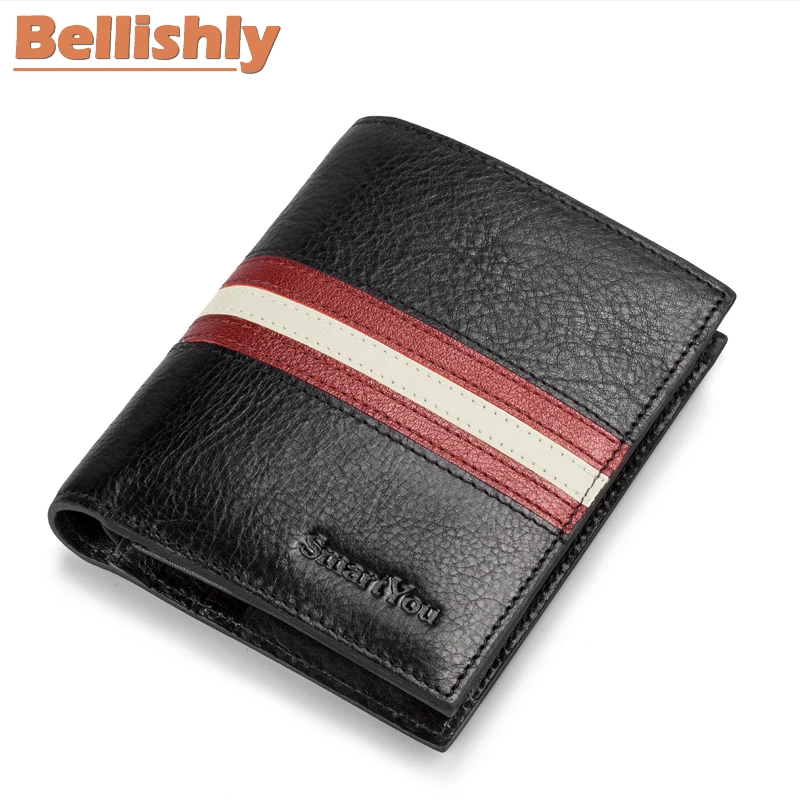 

Bellishly Men's Fashion elegant Genuine leather small wallet mens wallets man British style purse Male stripe luxury billetera