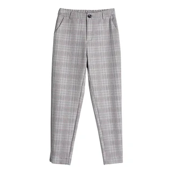 

Women Pants & Capris Slim summer Plaid High waist thin Harem pants Skinny Ankle-Length Pants Woman 8277