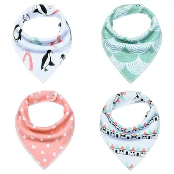 

Kidlove 4Pcs Baby Cute Cartoon Printing Saliva Towel Triangle Bib Rice Pocket
