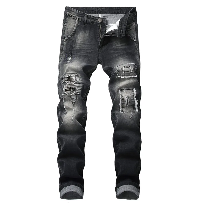 Buy Newsosoo Men Fashion Ripped Patched Biker Jeans