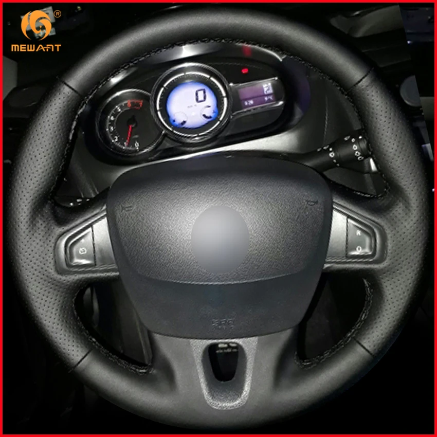 

MEWANT Black Genuine Leather Car Steering Wheel Cover for Renault Fluence Fluence ZE 2009-2016 Megane 2009-2014 Scenic 2010-2015