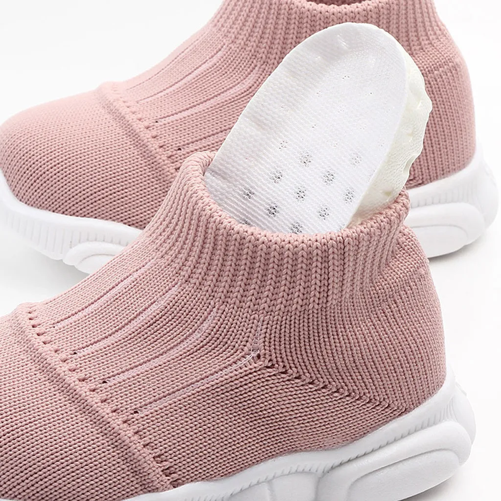 Baby Girls Boys Striped Mesh Sport Run Sneakers Casual Shoes Children's solid color breathable flying woven socks shoes