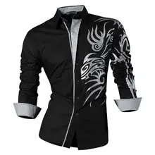 Sportrendy Men's Shirt Dress Casual Long Sleeve Slim Fit Fashion Dragon Stylish JZS043 Black jmj a3034 fashion long sleevees slim dress black l
