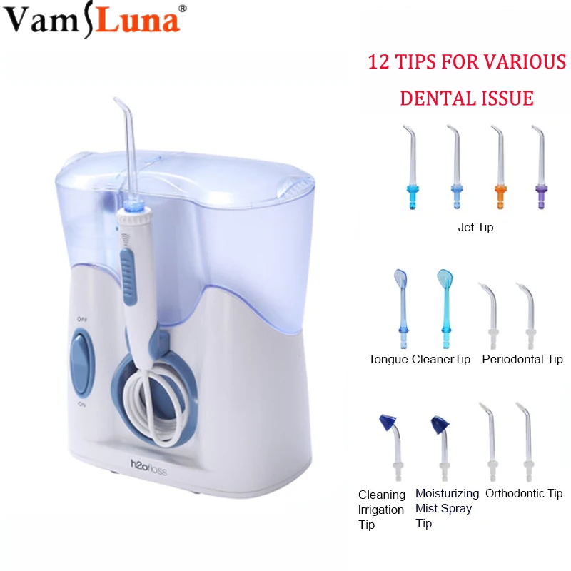 

800ml H2ofloss Dental Water Flosser With 12 Multifunctional Tips Large Capacity Countertop Dental Oral Irrigator IPX7 Waterproof