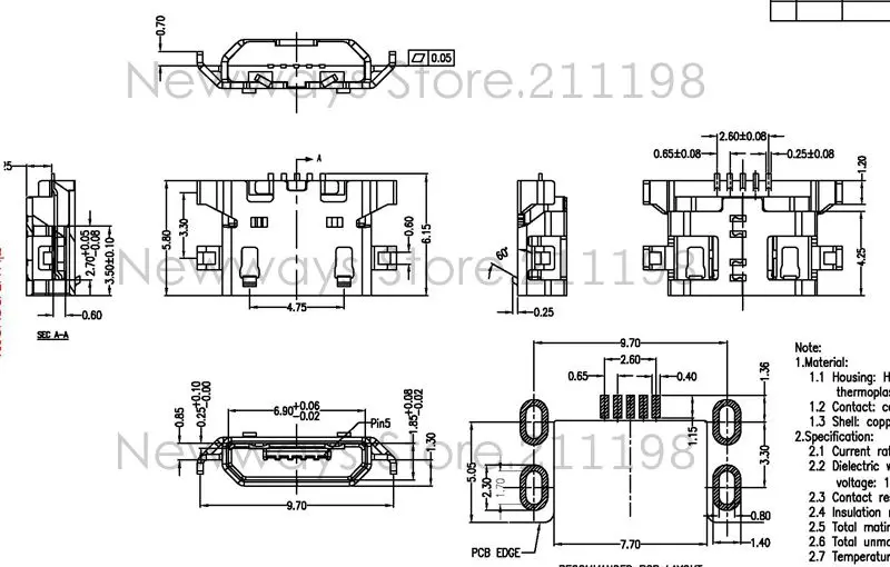 100 шт. Micro USB 5pin Тяжелая пластина 1,28 мм без бокового плоского рта без завивки боковой разъем для мобильного телефона штекер Mini-USB