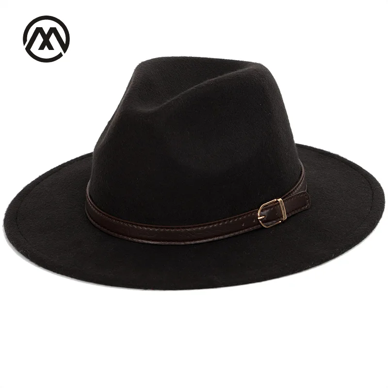 Bowler cappello uomo di modo degli uomini di superficiale fedora cappelli  classic unisex solido cinghia di colore fibbia in oro di grandi dimensioni  Cappellini 60 CENTIMETRI di lana di lana caldi di