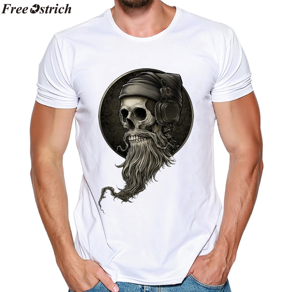 

FREE OSTRICH Summer Men's Cotton White Print Short Sleeve T-Shirt O-neck Male Casual Comfortable Sports T-shirts tops plus size