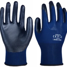 Защитные перчатки 13 калибр синий полиэстер с нитриловым покрытием садовая Рабочая перчатка