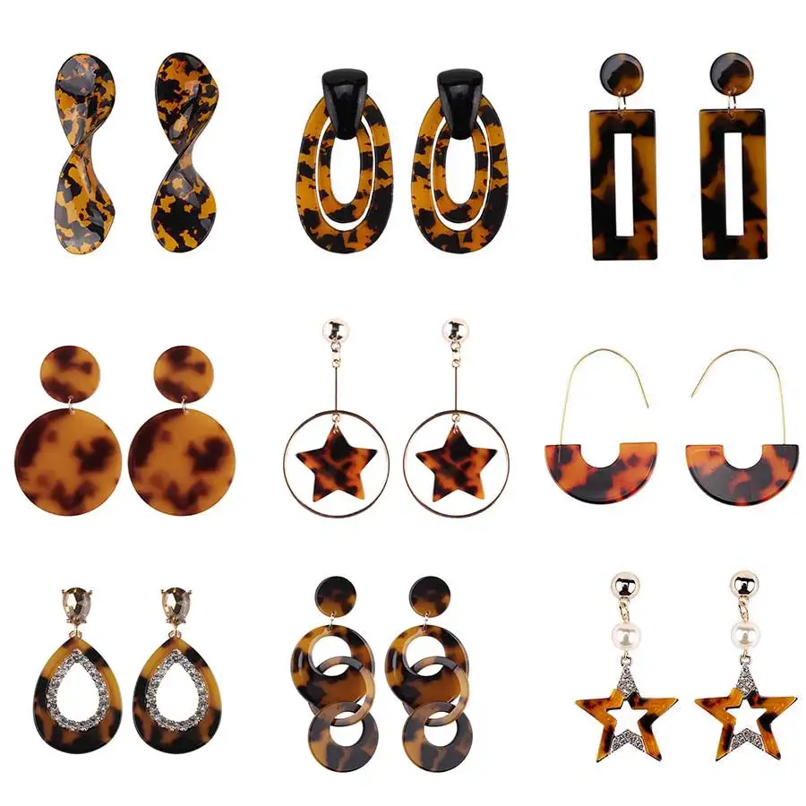 Dvacaman ZA 2019 Geometric Leopard Print Resin Drop Earrings Long Dangle Earrings Women Party Statement Jewelry Gifts Wholesale
