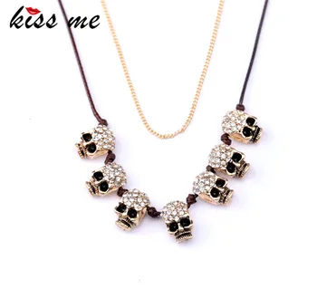 

Halloween Jewelry 2017 Statement Fashion Punk Skeleton Skull Pendant Necklace For Girls