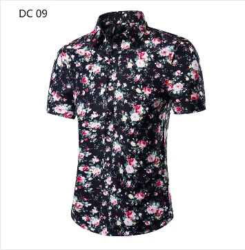 Новинка, мужские рубашки с цветочным принтом, короткий рукав, модная повседневная приталенная одежда, цветочный принт, мужские рубашки, Азиатский размер M-3XL, 10 цветов - Цвет: DC09