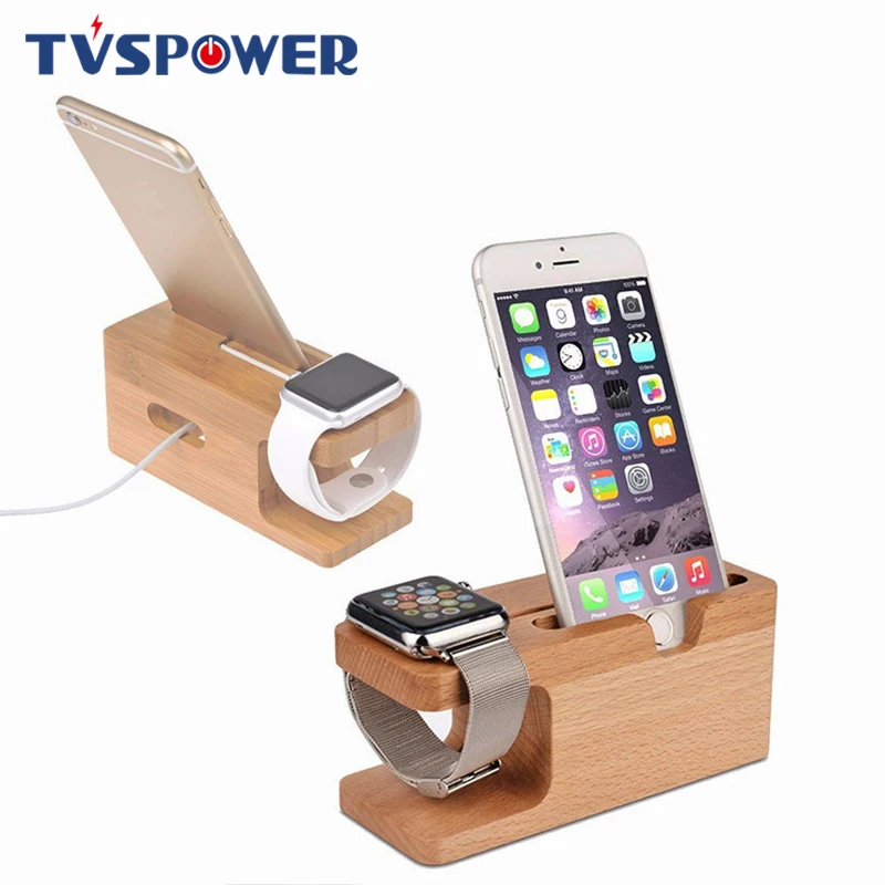 Зарядная док станция из бамбукового дерева для iPhone 11 Pro x xs xr Samsung HUAWEI Apple Watch Smartwatch