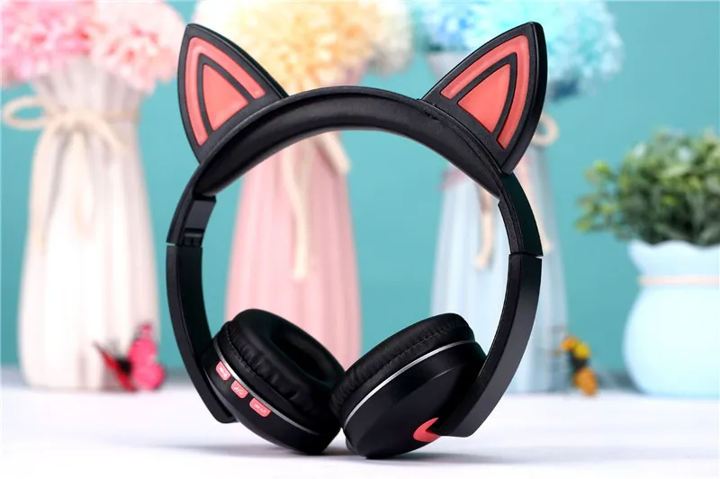 Cue Cat светодиодный складной Bluetooth наушники Беспроводная гарнитура повязка на голову стерео наушники с микрофоном для мобильного телефона ПК подарок для девочек Дети