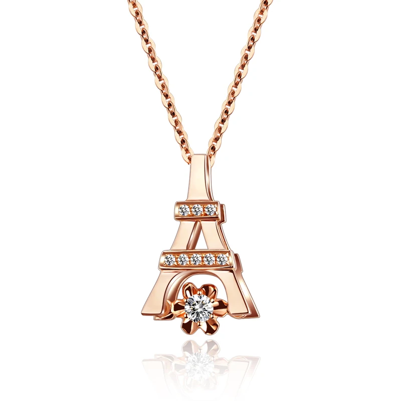 

Paris Tower Heart Series 18K Gold Rose Gold Diamond Necklace Female Diamond Pendant Chainbone Chain Platinum