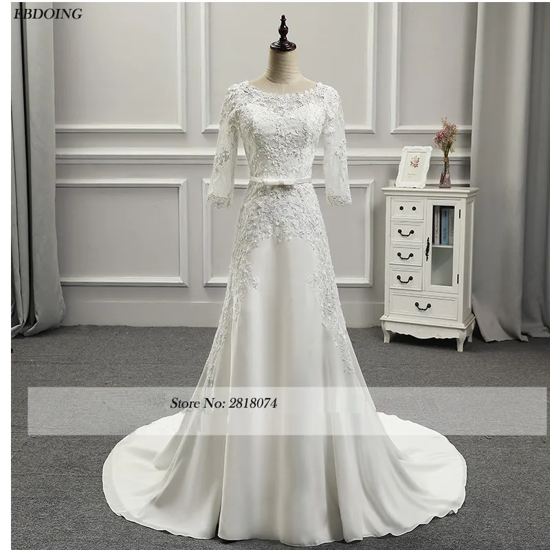 Vestidos De Novia/свадебное платье трапециевидной формы с вырезом лодочкой и рукавами до