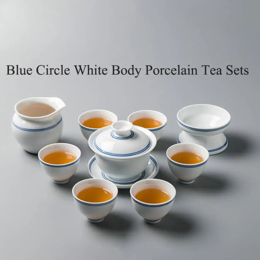 

"KingTeaMall" Porcelain Tea Sets including 1 GaiWan, 1 GongDaoBei, 1 Strainer, 6 Cups, Teawares, Teasets, Teatools, Gifts