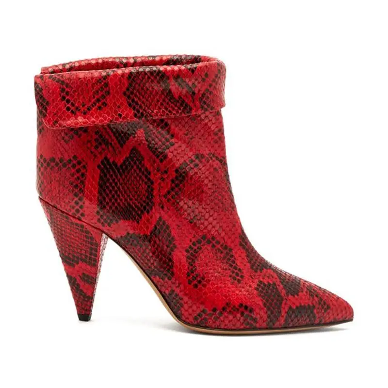 

US4-11 Womens Pointed Toe Snake Pattern Ankle Boots Spike Heel Chelsea Western Shoes Pull On 3Colors Luxury Plus Size A1368