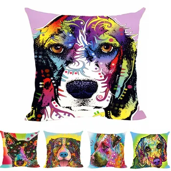 

Decorative Pillows Covers Lovely Beagle Cusion Cover Colorful Art Pet Dog Customize Gift Animals Canvas Sofa Throw pillows