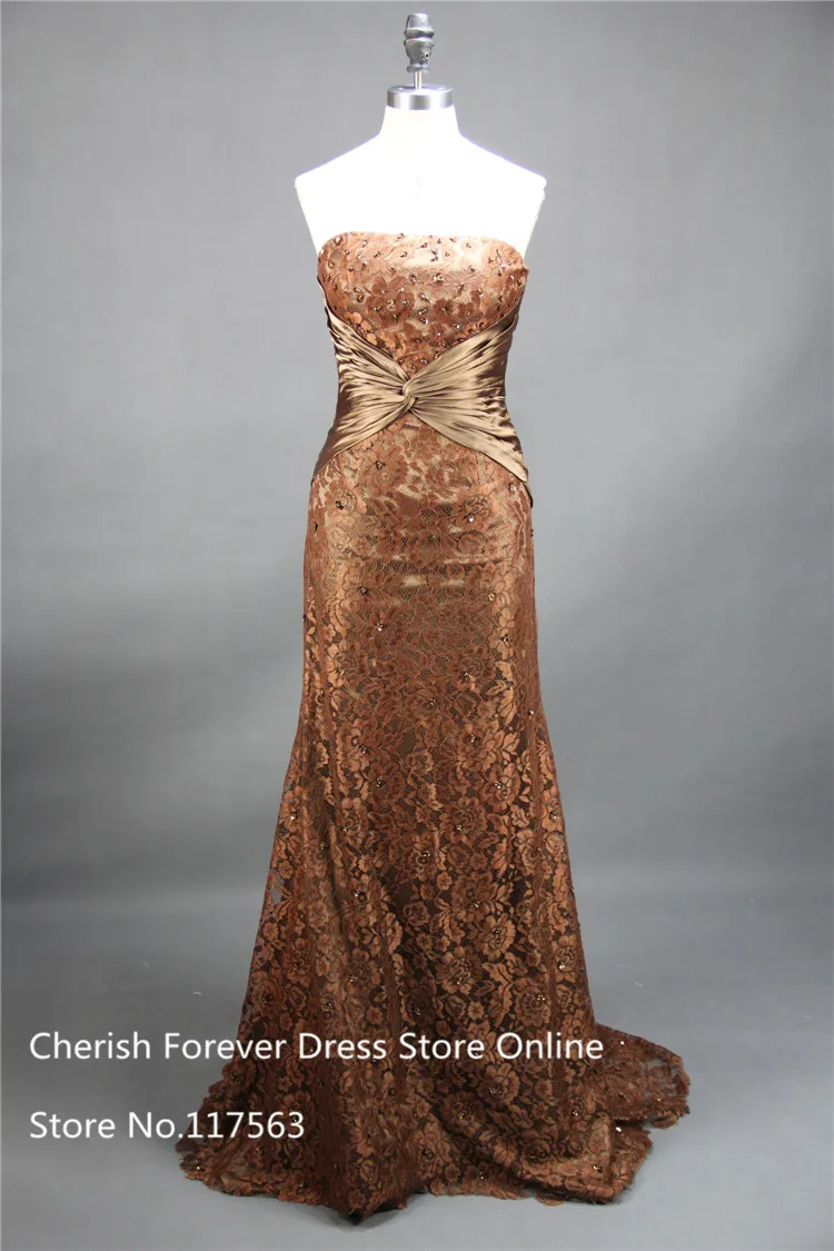 Evening Dress Long Sleeve Brown