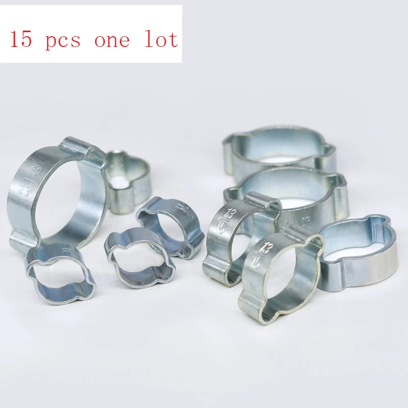 15-18MM 10pcs Adjustable Worm Gear Hose Clamps Zinc Plated Stainless Steel Two-ear Worm Drive Clips 5-23mm for Fule Petrol Pipe Tube 
