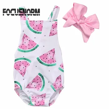 

Newborn Baby Girl Romper Baby Girls Clothes 2017 New Sleeveless Watermelon Backless Jumpsuit +Headband 2PCS Outfits Sunsuit 0-2Y