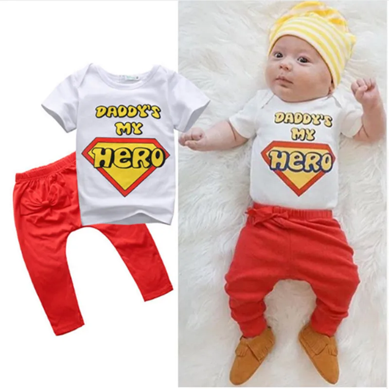 

2pcs Toddler Kids Baby Boy Girl T-shirt Tops+Pants Summer Casual Daddy Is Hero Outfits Clothing Set