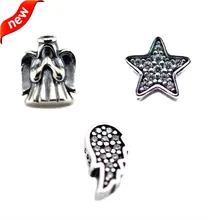 Breloques en forme de médaillon, pour la fabrication de bijoux, petits éléments, en argent, avec étoile d'ange et aile d'ange, 925, 002