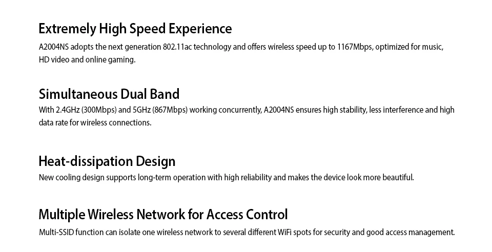 TOTOLINK A2004NS 11 AC1200Mbps Беспроводной двухдиапазонный гигабитный маршрутизатор с многофункциональным USB 2,0 и поддержкой vpn-сети