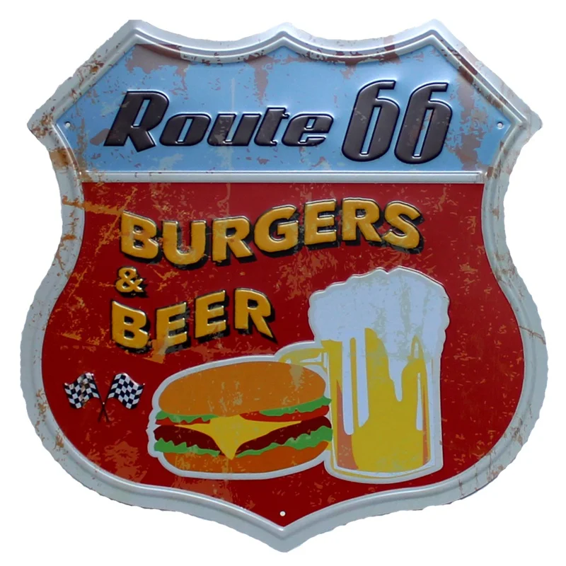 ROUTE 66 морепродукты бургеры пивной бар кофе металл нерегулярные оловянные вывески