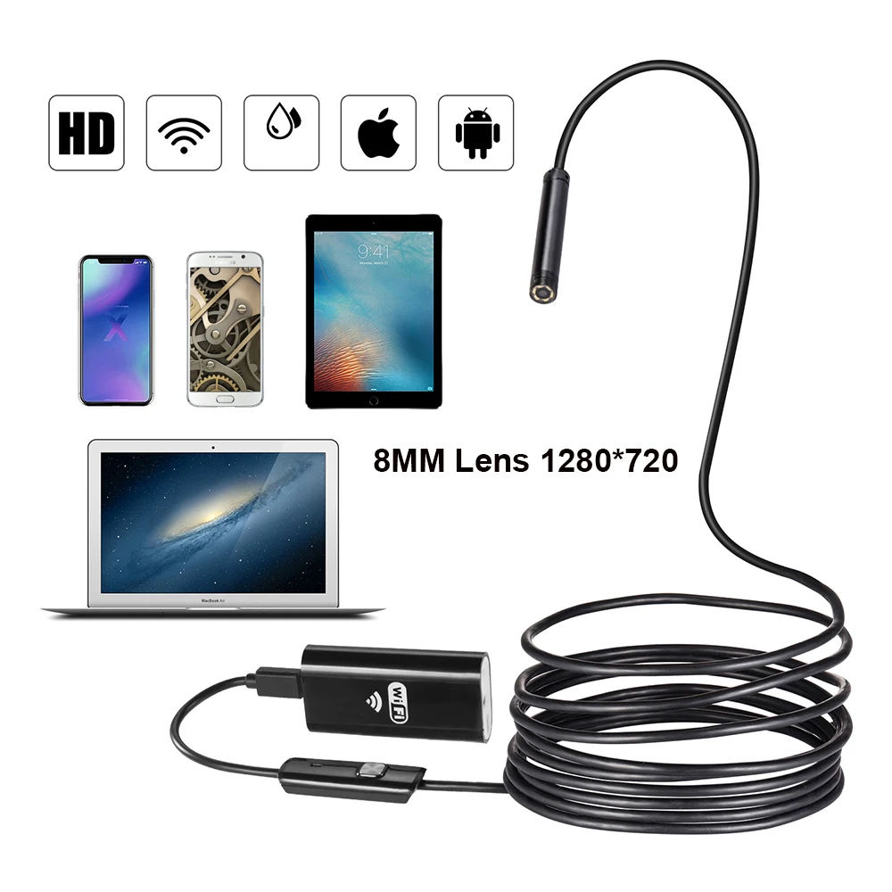 

8MM 2/5M WIFI Endoscope Camera Mini Waterproof Soft Cable Inspection Camera USB Endoscope Borescope IOS Endoscope For Iphone