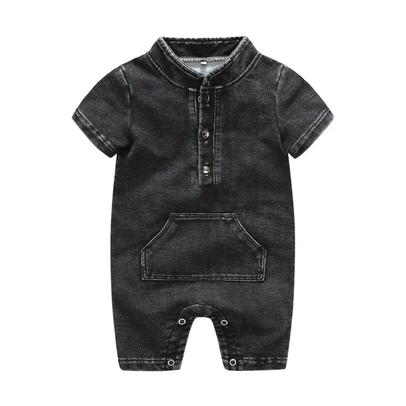 Newborn Infant Baby Girls Boys Summer Denim Solid Romper Jumpsuit Outfits (23)