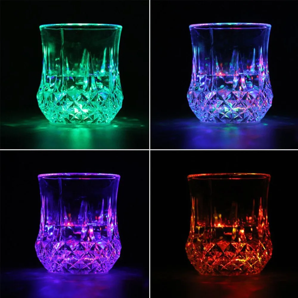 Светодиодный светящийся светильник с активированной жидкостью для воды, кружка стеклянной чашки для вина и пива, светящиеся вечерние стаканчики для напитков