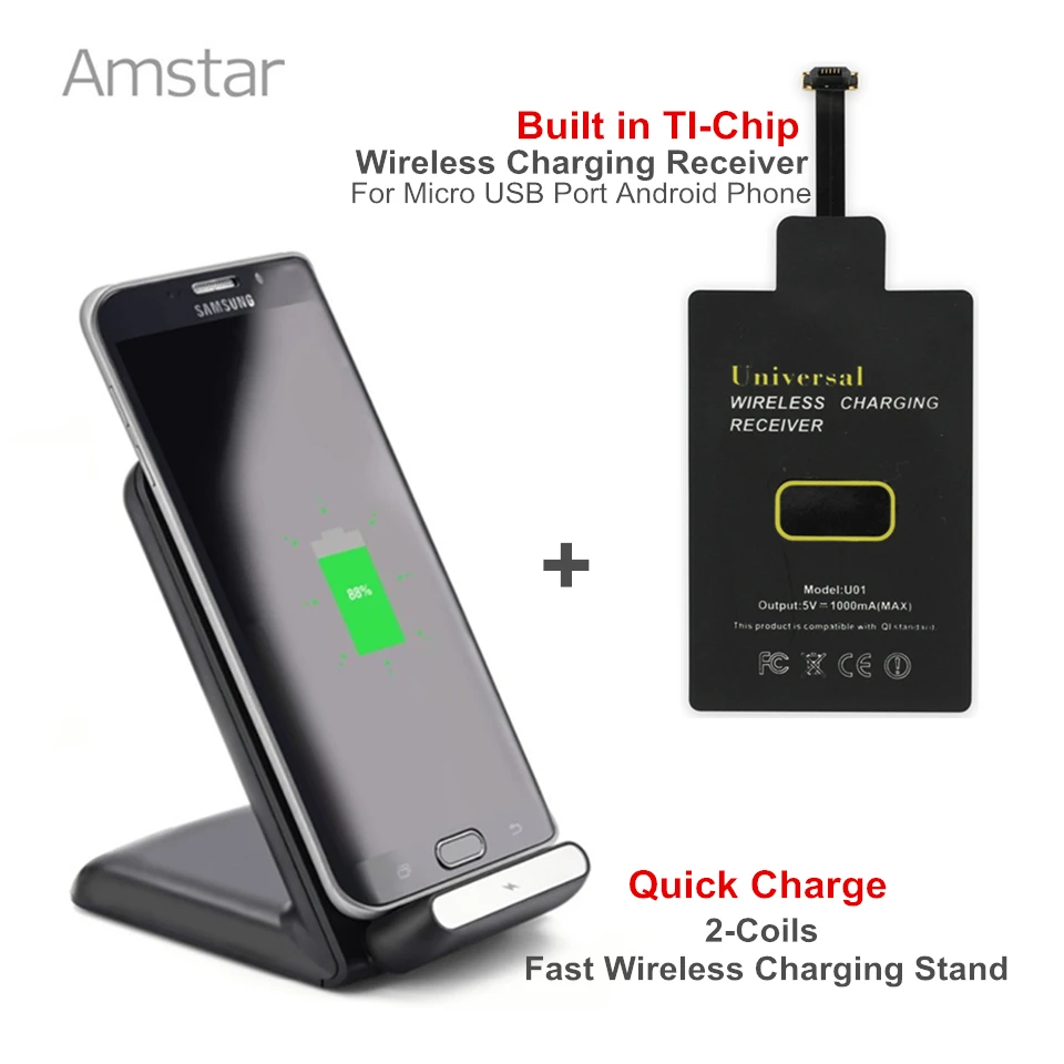 Amstar Fast Qi Wireless Charger 10W 2Coils Wireless