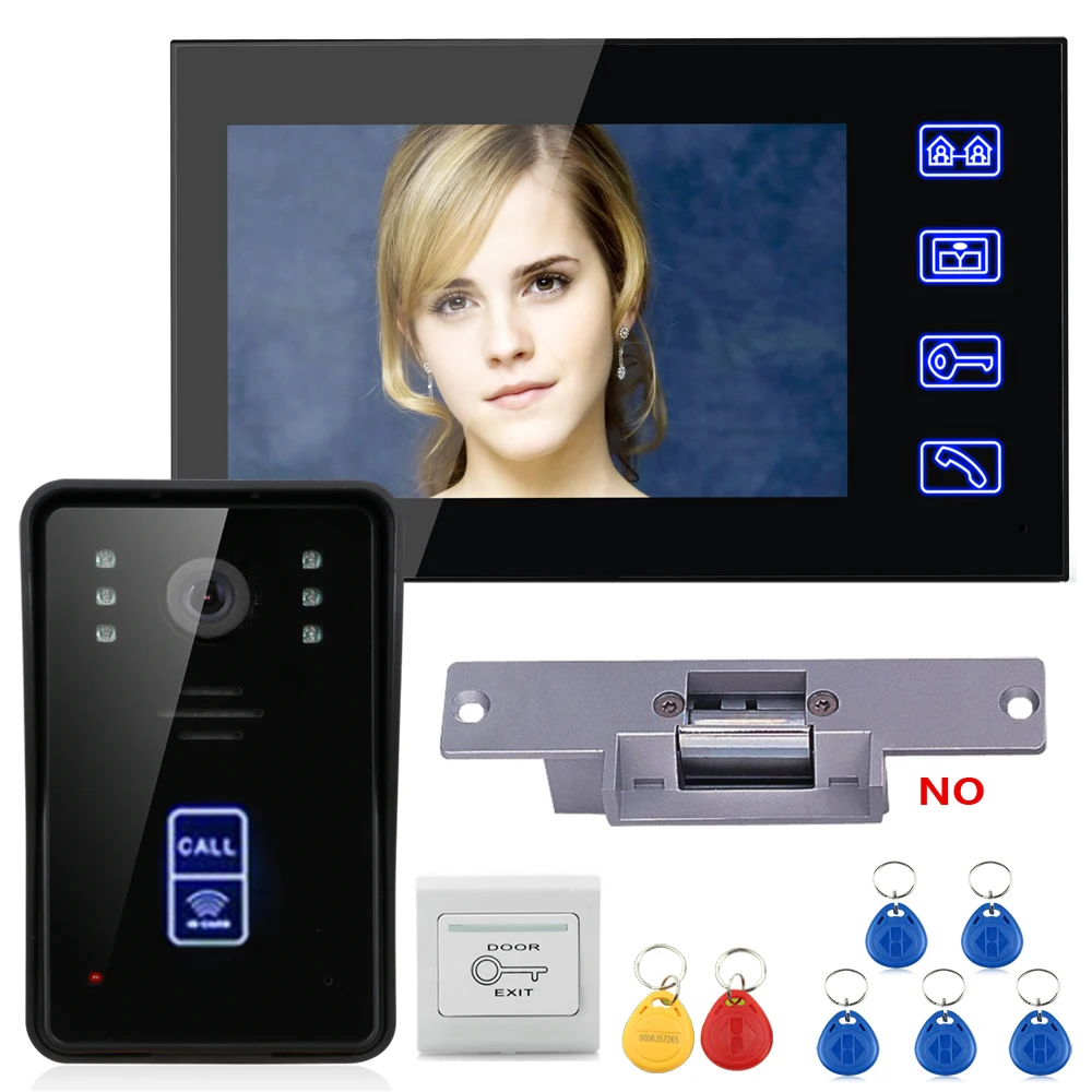 MAOTEWANG 7\ RFID Video Door Phone Intercom Doorbell Touch Button Night Vision +Electric Strike lock
