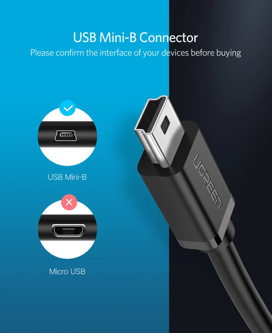 Ugreen USB адаптер Mini USB 2,0-USB OTG кабель для MP3 MP4 жестких дисков цифровых камер PC gps HDD OTG адаптер Mini USB адаптер