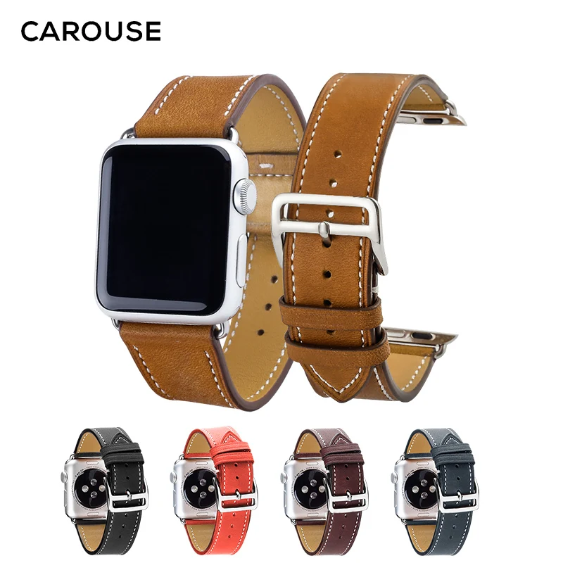 Carouse Genuine Leather Watchban for Apple Watch Band Series 4/3/2/1 38mm 42mm Qualit Leather for iWatch Sports Strap 40mm 44mm