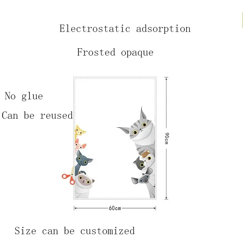 С рисунком кота из мультфильма матовый оконная пленка пользовательские животных статического цепляться пленка для защиты от солнца стеклянная пленка витраж, ванной, спальни, Pet shop декоративные - Цвет: 60cm(w)x90cm(h)