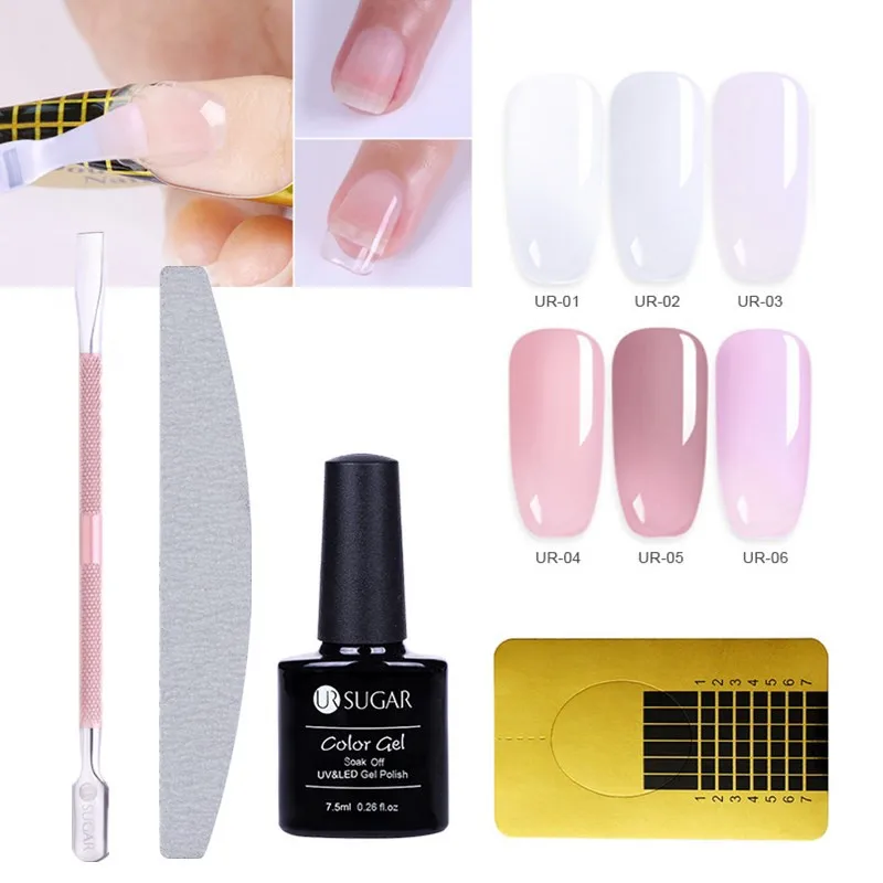 

UR SUGAR 6 Pcs Quick Poly Extension Gel Set Clear Pink Nail Tips UV Builder UV Gel Nail Art Crystal Gel Manicure Tool Kits