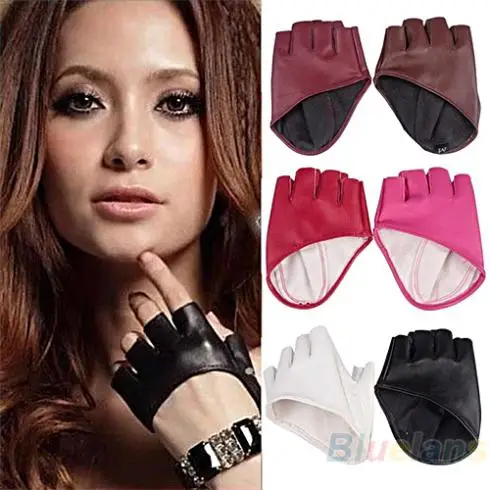  Fashion PU Half Finger Lady Leather Lady's Fingerless Driving Show Jazz Gloves for Women Men Free Shipping 02AX 4N4Y