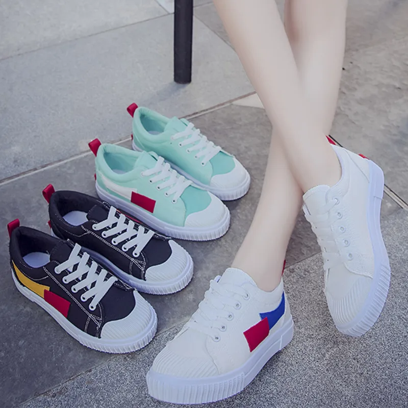 

Canvas Shoes For Women Sneakers Casual Canvas Shoes Female Summer Lace-Up Flat Trainers Vulcanize Simple Shoes