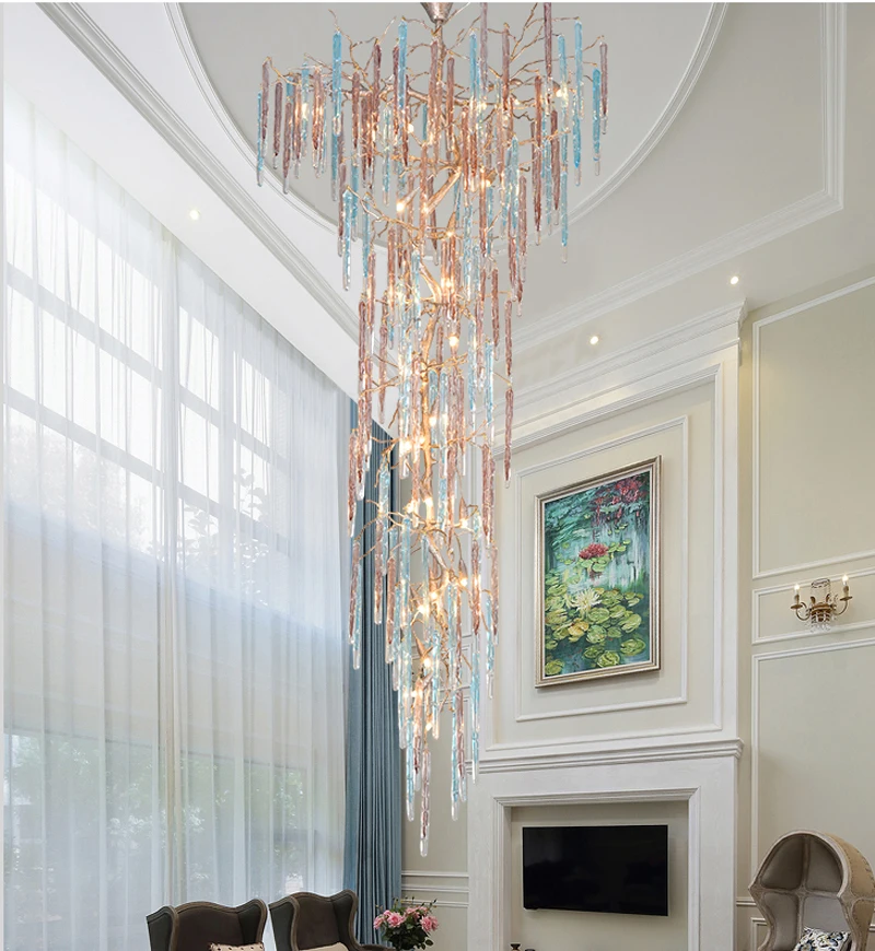 

Phube Lighting Duplex Building Large Stair Crystal Chandelier LED Chandelier Light Colorful Glazed Chandelier Lustre Lighting