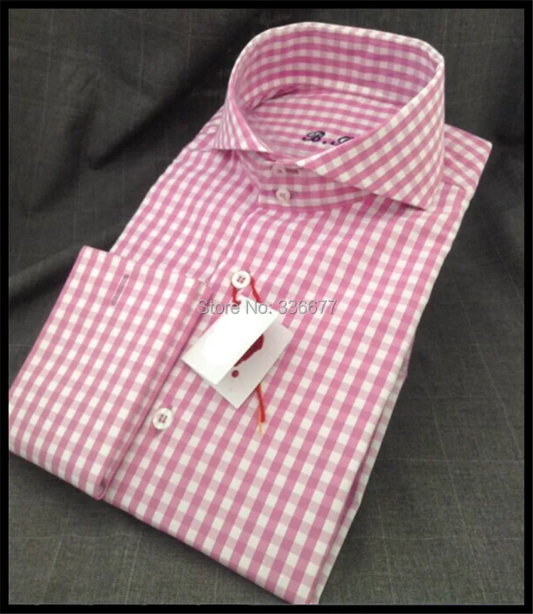 Free shipping Custom European size Long sleeve French cuff Pink plaid
