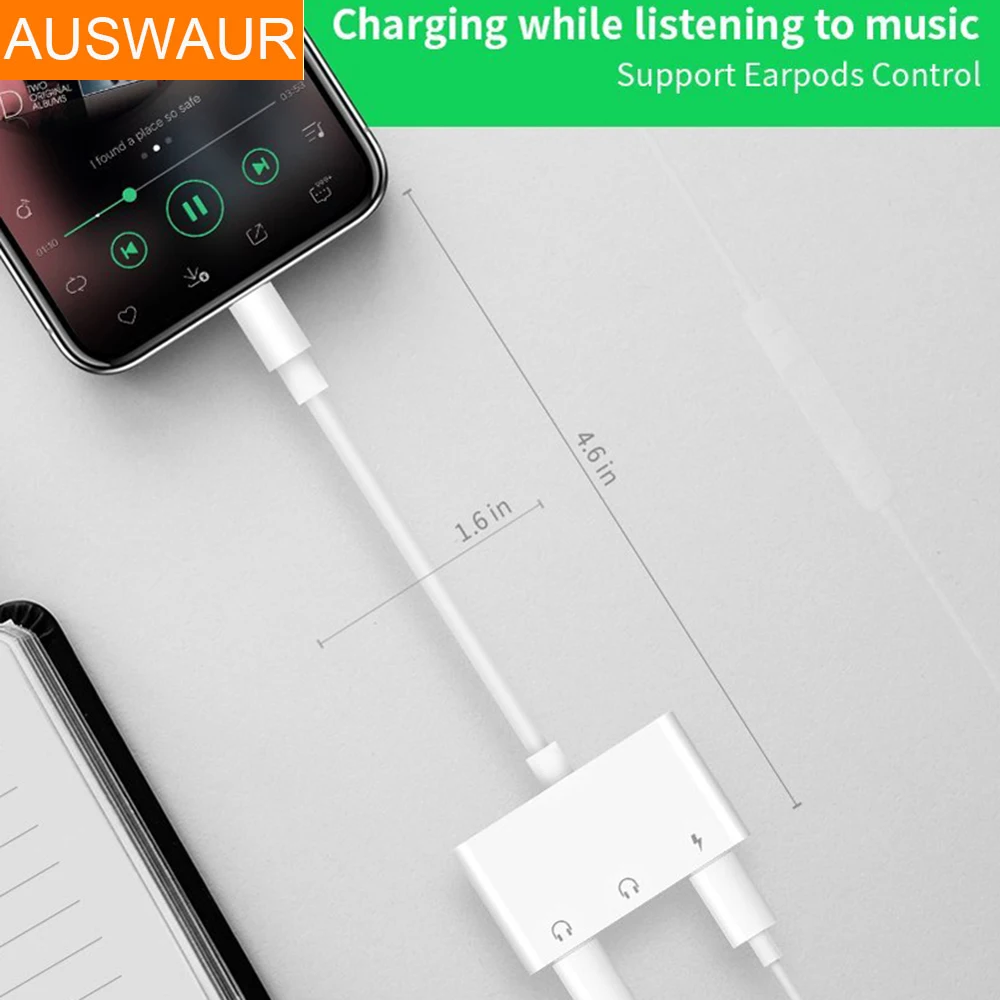 Beste 3.5mm Headphone Jack Audio Muziek Call Ondersteuning Draad Controle Snelle Oplader Adapter Voor iPhone 7 8x6 5 voor iPad Adapter Kabel