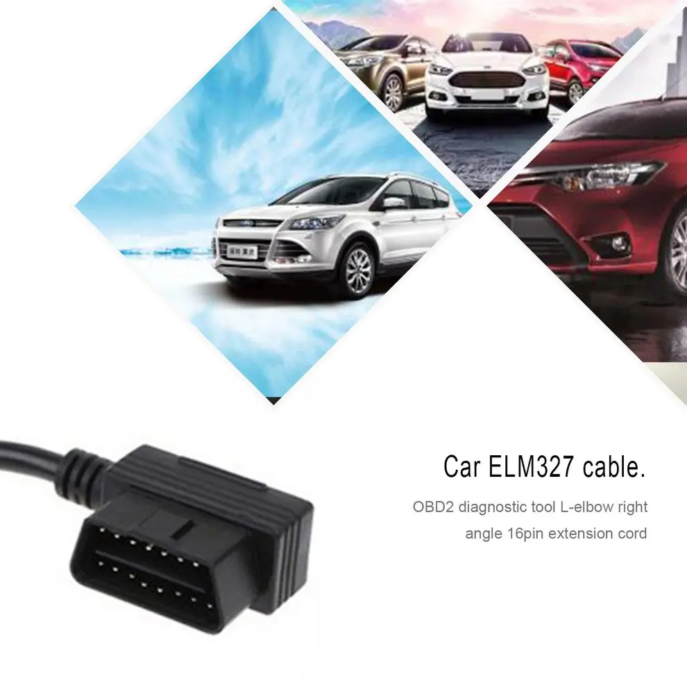 

30cm OBD2 Extension Cable OBD II 16 Pin Male to Female Car Diagnostic Tool L Type Elbow Right Angle ELM327 Connector Cable