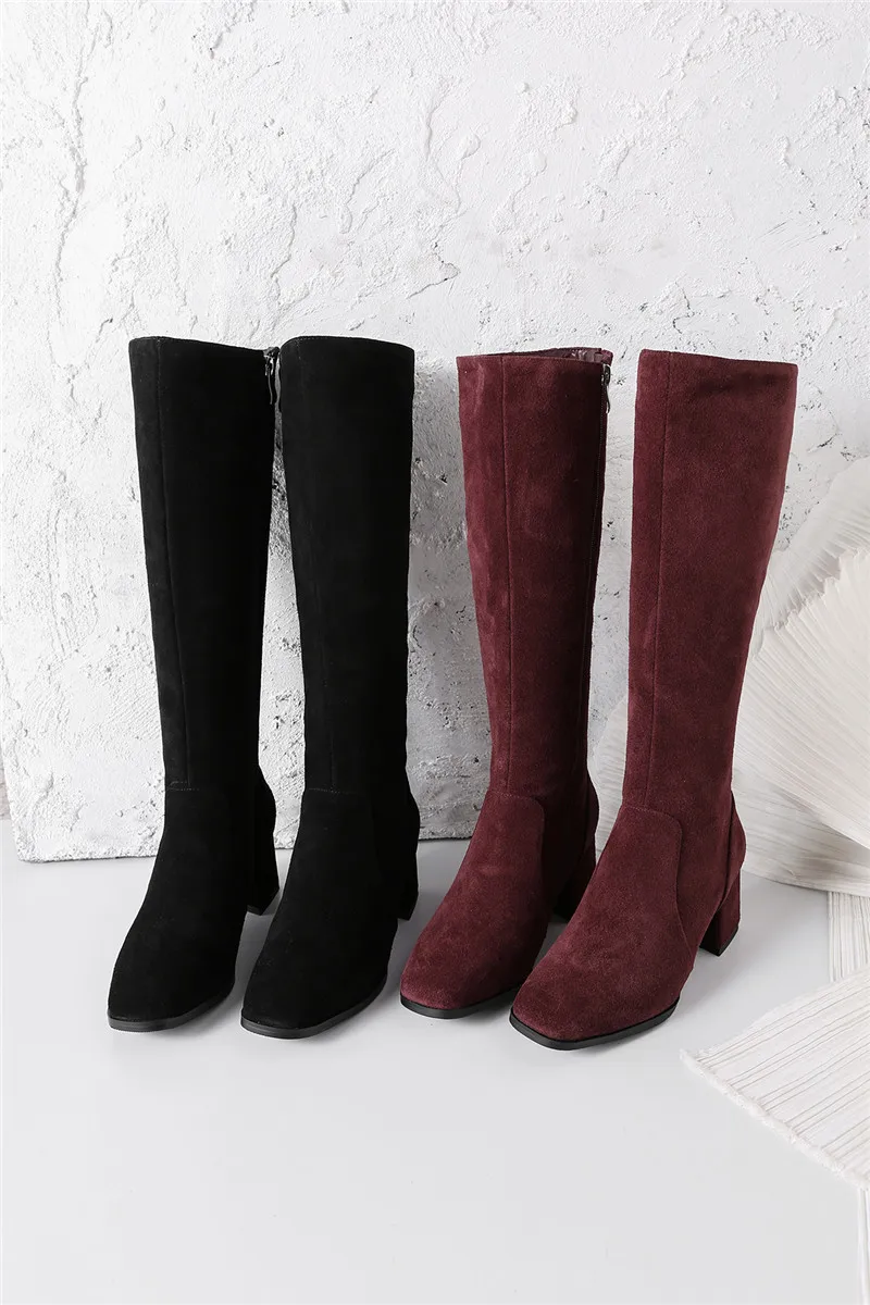 Smirnova/модные высокие сапоги; коллекция года; повседневные женские сапоги из коровьей замши на молнии; сапоги до колена на высоком каблуке; зимняя женская обувь